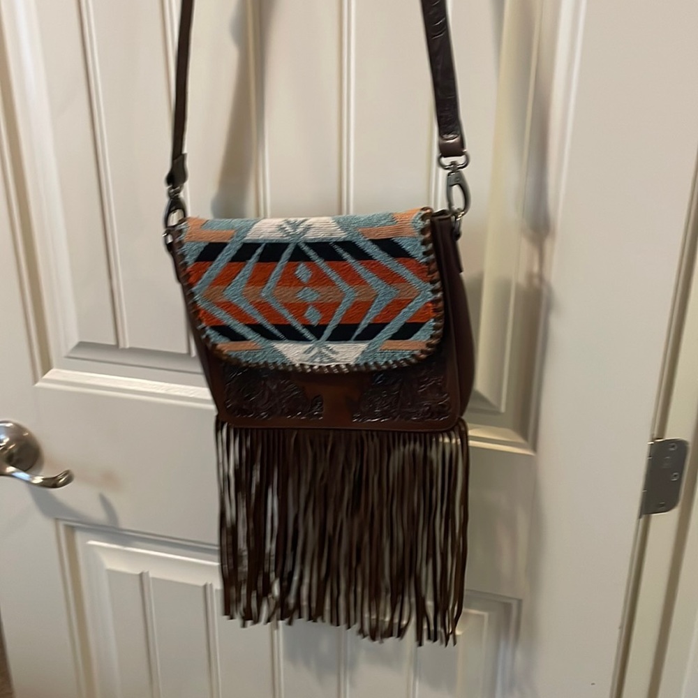 Shaylee bag with tooled leather strap